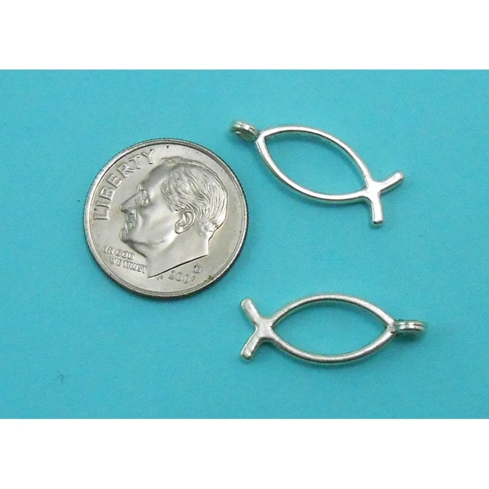 12pcs‎ Christian Fish Charms Silver tone 2-Sided ichthys Jesus fish